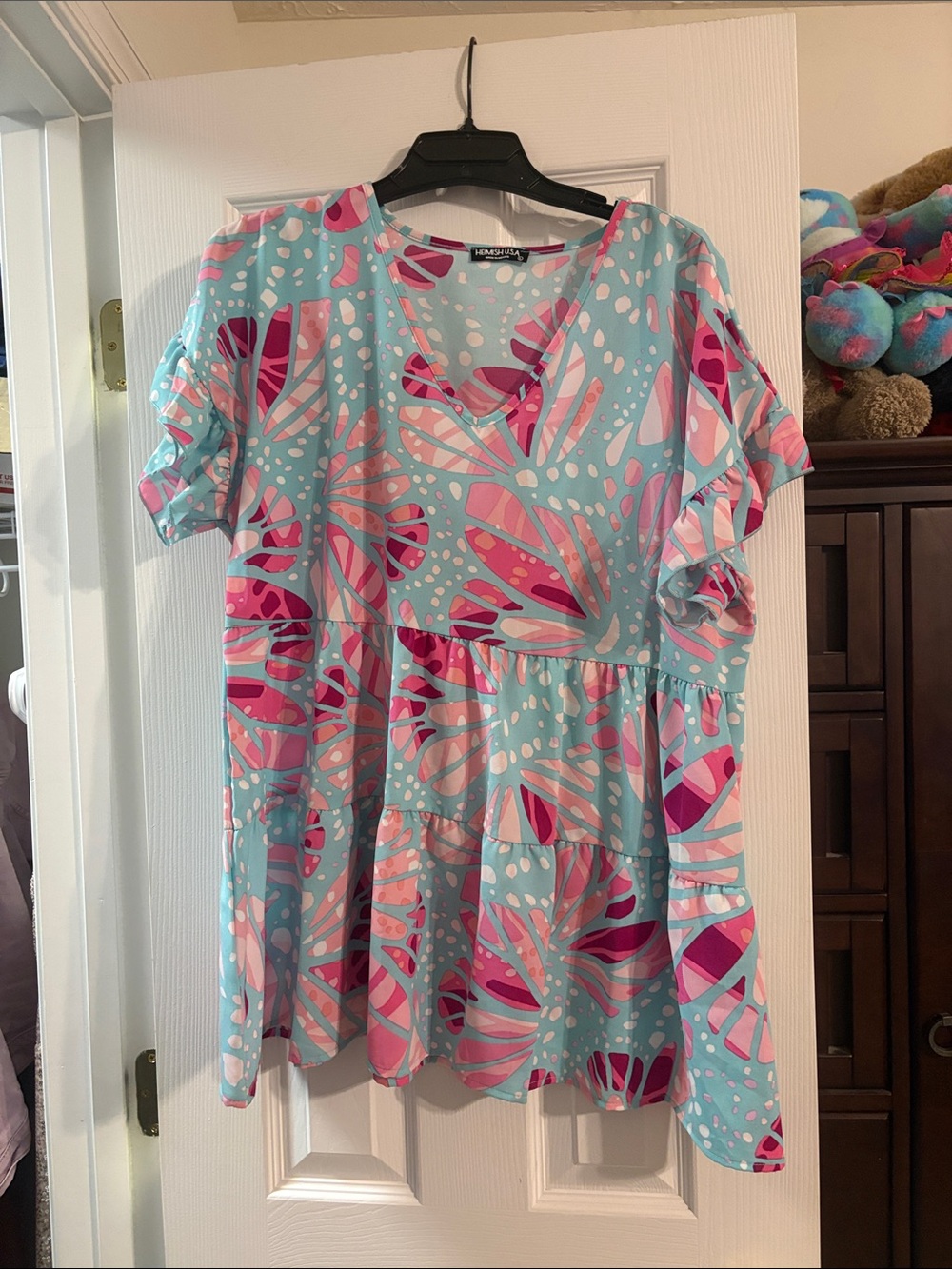 HEIMISH USA Aqua & Pink Floral Patchwork Babydoll Tunic